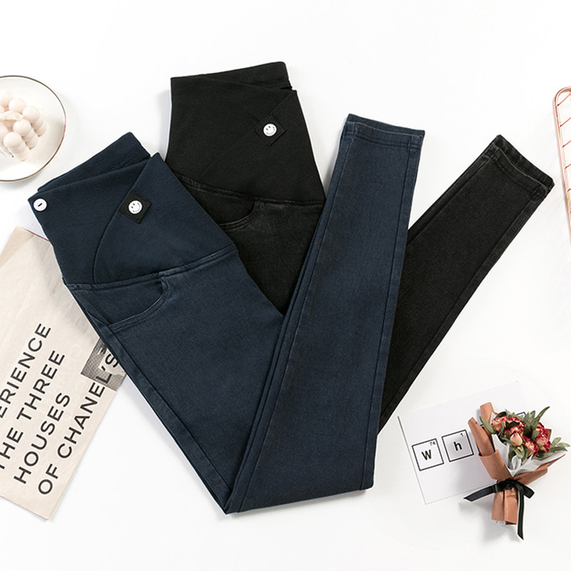 孕妇外穿怀孕初期打底裤小脚牛仔裤 彩蓝诗孕妇打底裤