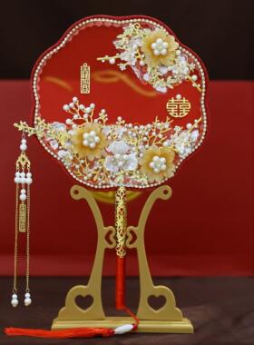 红色团扇新娘结婚成品手工喜扇秀禾服中式新品高级质感遮面成品扇