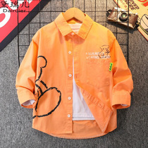 Boy long sleeve white shirt 2023 new children jacket boy CUHK boy autumn clothing lined with velvet thickened tide