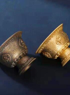 家用纯黄铜八吉祥民族高脚供水杯平底供水碗七供八供圣水杯供奉杯