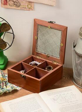 实木梳妆台桌面存储装饰品Zakka抽屉床边装饰架覆古存储柜装饰品