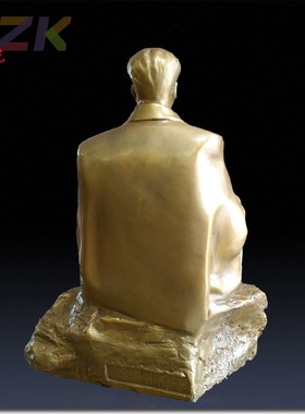 毛主席铜像坐像拿书坐石头 伟人黄铜人物家居中式办公室书房摆c3