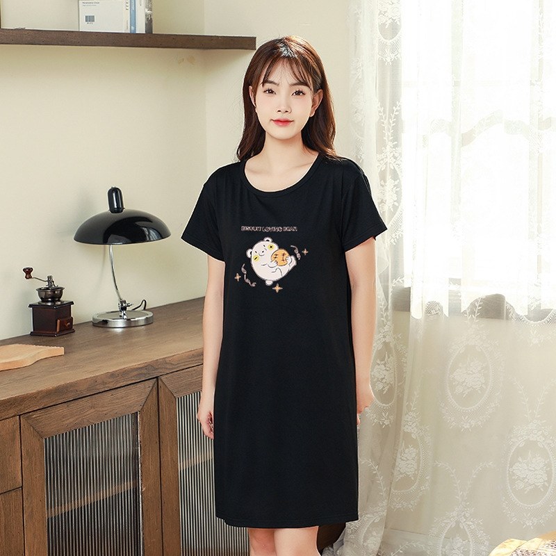 春夏睡裙女夏居家服清凉短袖可外穿大码宽松柔软冰丝睡衣长款韩版,淘宝优惠券,粉丝福利购,淘宝优惠卷