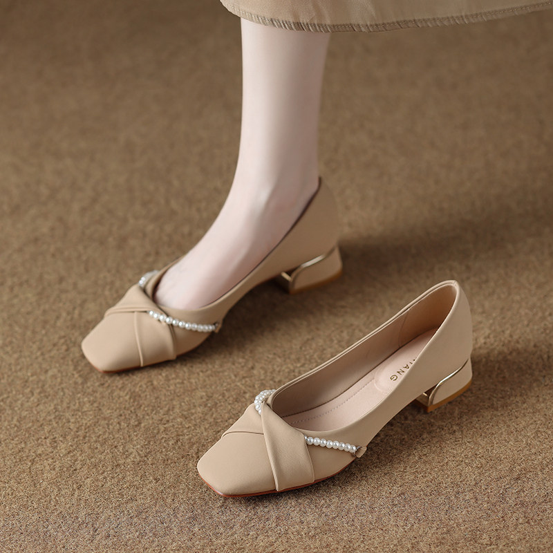 羊皮低跟时尚气质单鞋女春季2025夏天配裙子法式晚风3公分小跟鞋,淘宝优惠券,粉丝福利购,淘宝优惠卷