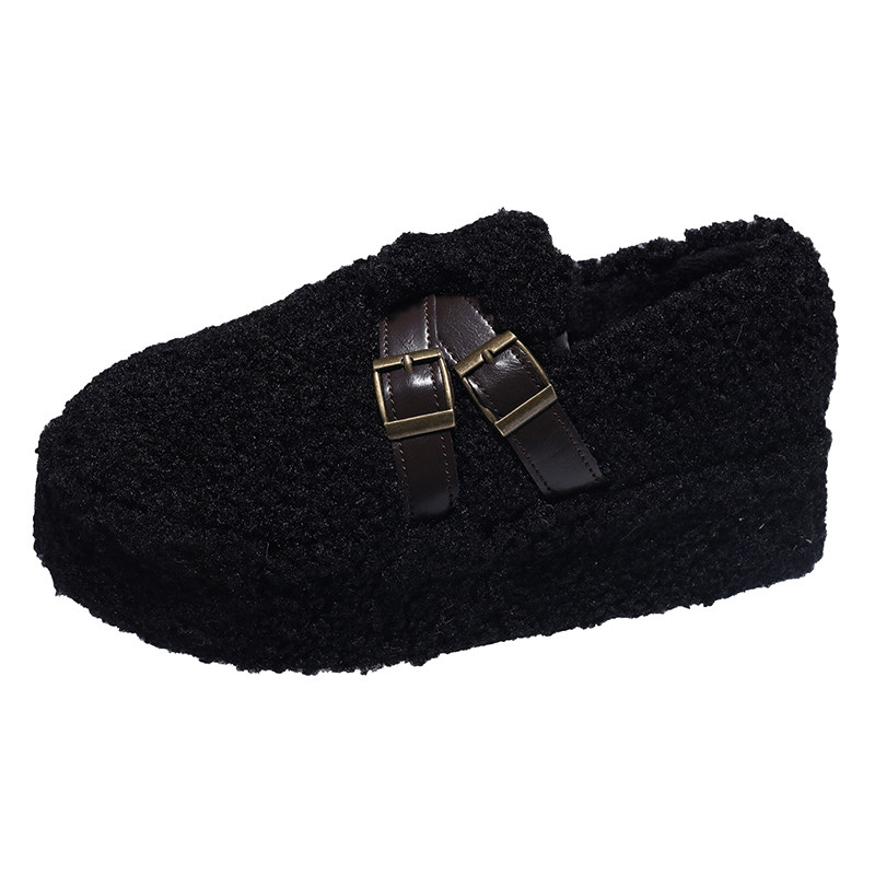 平底毛毛鞋女2025冬季新款复古洋气豆豆鞋百搭小个子厚底加绒棉鞋,淘宝优惠券,粉丝福利购,淘宝优惠卷