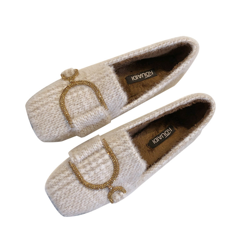 潮牌毛毛鞋女外穿女2025冬季加绒豆豆鞋百搭平底单鞋水貂毛棉瓢鞋,淘宝优惠券,粉丝福利购,淘宝优惠卷