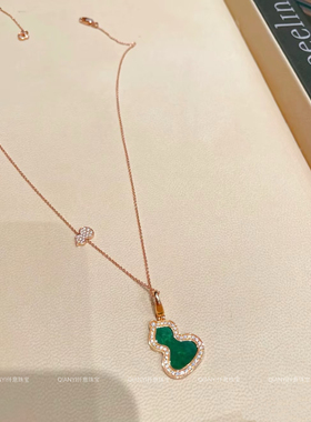 QIANYI仟意【福禄多福】张艺星同款镀18k金如意葫芦锆石满钻项链