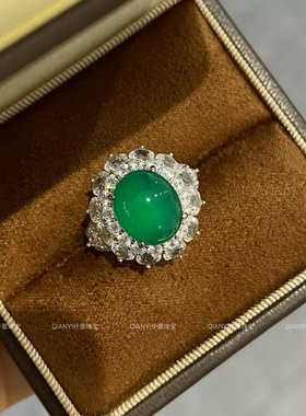 QIANYI仟意【东方美学】白富美贵气925银镀金高碳钻贝珠玉髓戒指