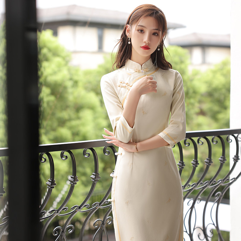 改良旗袍香槟色年轻款高端连衣裙 云乡爱旗袍