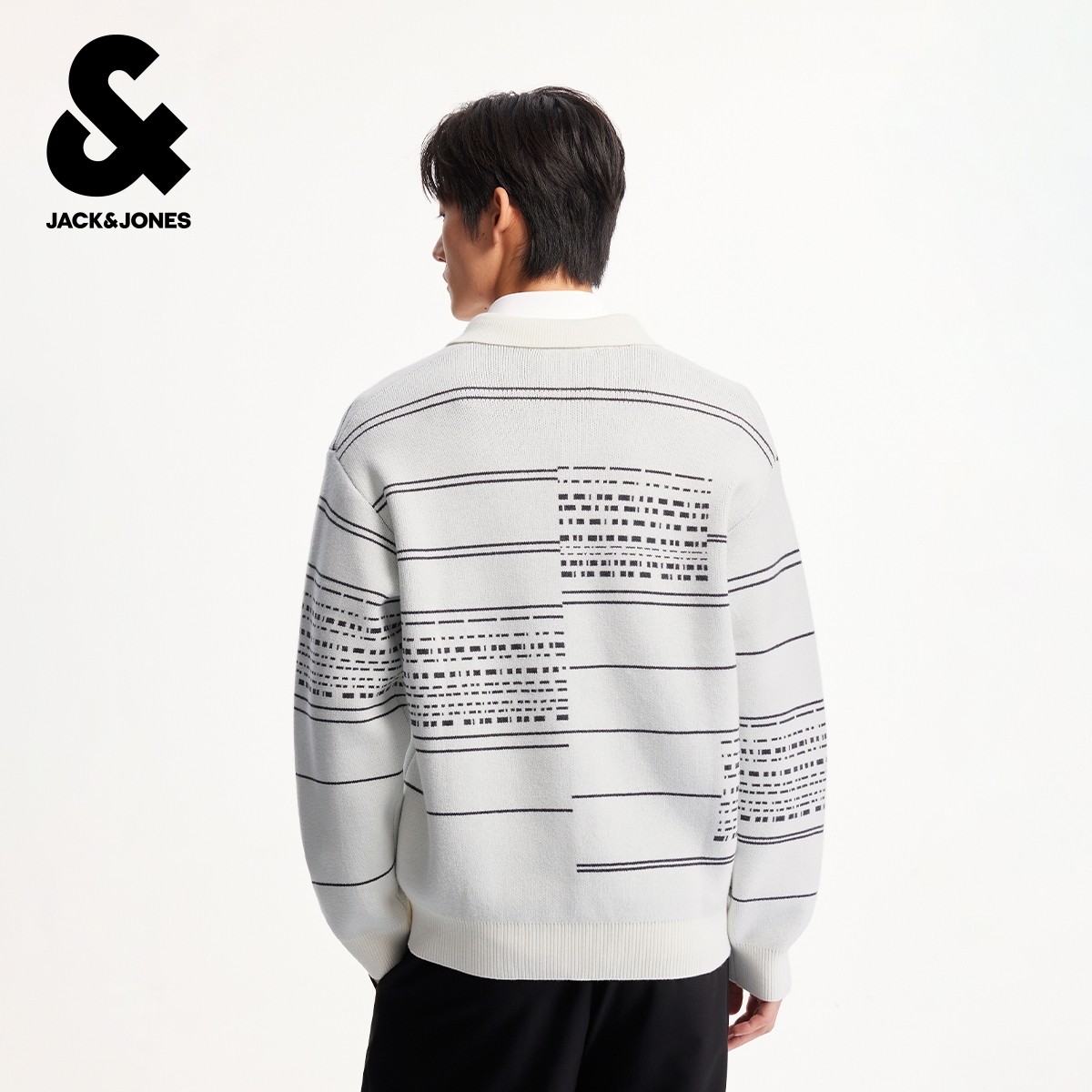 杰克琼斯男装冬季毛衣针织衫条纹提花翻领纽扣日常百搭款长袖上衣,淘宝优惠券,粉丝福利购,淘宝优惠卷