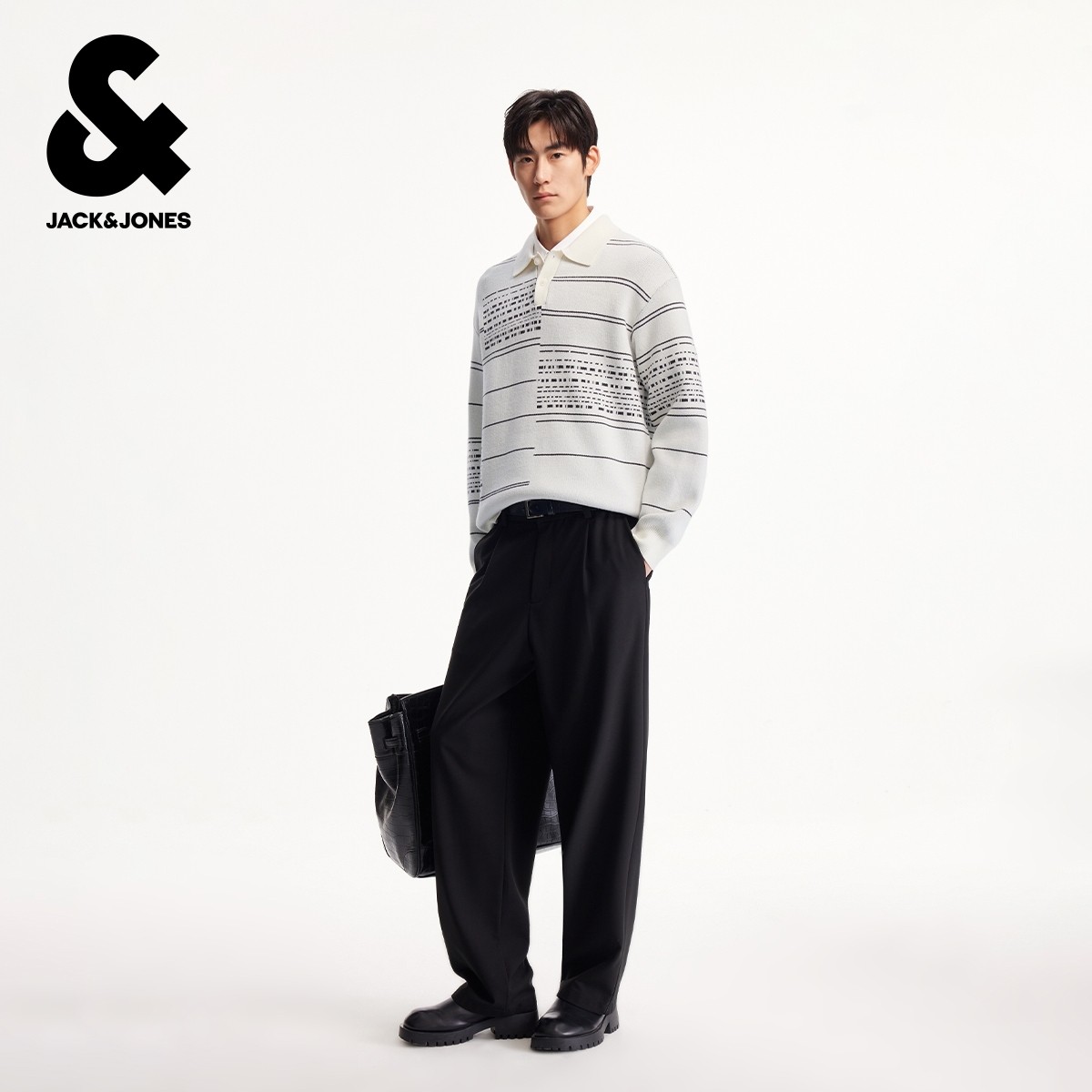 杰克琼斯男装冬季毛衣针织衫条纹提花翻领纽扣日常百搭款长袖上衣,淘宝优惠券,粉丝福利购,淘宝优惠卷