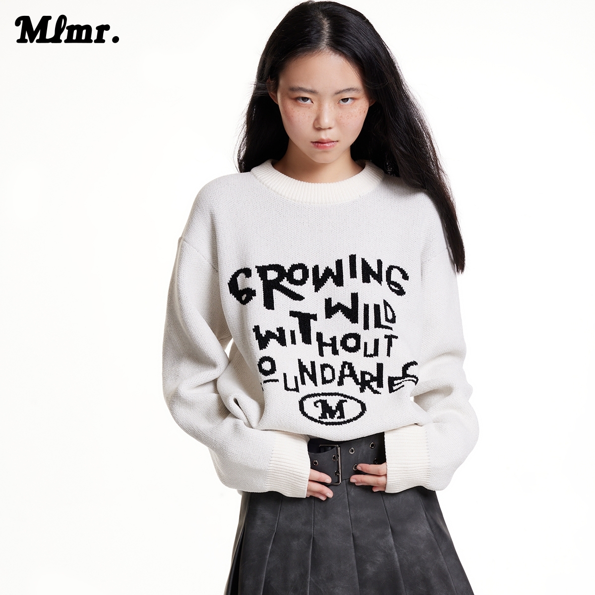 MLMR秋舒适毛衣胸前原创趣味字母图案装饰长袖针织衫上衣男女同款