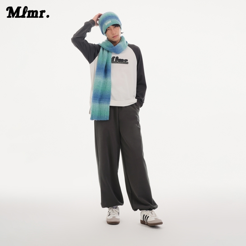 MLMR春季舒适字母刺绣装饰灰色长裤休闲裤卫裤束脚裤男装女同款