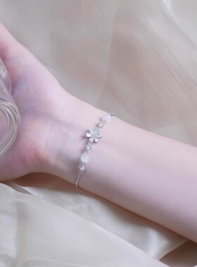 S999足银锆石茉莉花手链轻奢小众