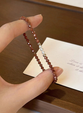 法式3mm缺面爆闪金砂石珍珠手链