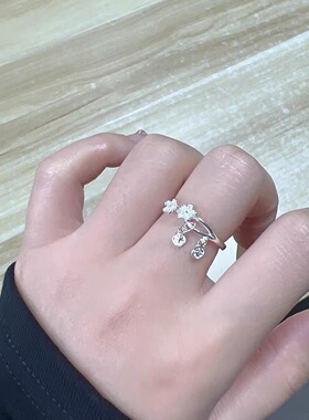 s999足银花朵平安戒指女轻奢高级