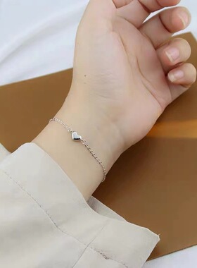 s925纯银光面爱心手链女小众设计