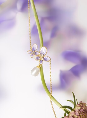 S999足银紫藤花珍珠项链轻奢小众