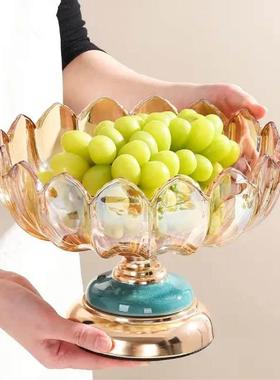 轻奢覆古金属陶瓷底座琥珀大号玻璃果盘家用客厅茶几收纳花器