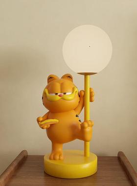 北欧风格加菲猫台灯 可发光桌面摆件 轻奢客厅卧室床头灯 充电小