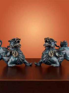 黄铜招财貔貅摆件飞天皮丘一对旺财客厅办公室装饰品聚财开业送礼