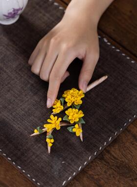 手捏璞玉梅花瓶插花水培桌面摆件陶瓷仿真桂花桃花枝礼盒节日送礼