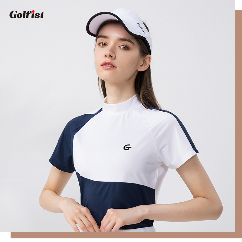 Golfist高尔夫短袖女士T恤夏运动弹力速干GOLF拼色韩版女上衣黑色