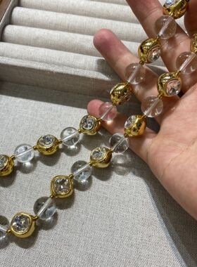 法式感白水晶项链透明圆球白边颈