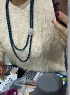 墨蓝色琉璃珠镶钻镂空玫瑰花双层