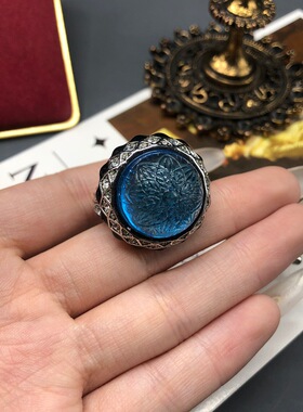法式复古风铜材质镀白金戒指黑色