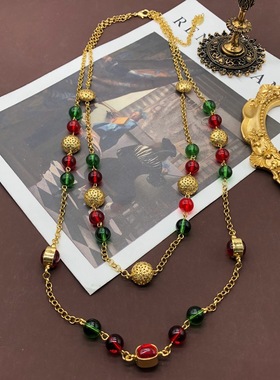 vintage双面双层红绿色琉璃透明