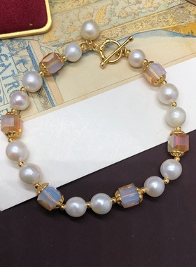 复古宫廷风粉水晶淡水珍珠串珠项