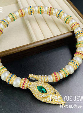 欧美vintage复古蛇形项圈设计感