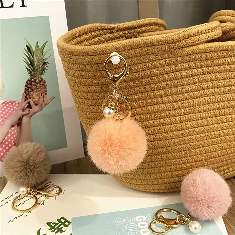 珍珠毛绒钥匙扣可爱学生马卡龙色系包包挂件汽车钥匙链配饰小礼物,淘宝优惠券,粉丝福利购,淘宝优惠卷