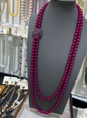 山茶花满锆紫色玉髓双层珍珠串珠