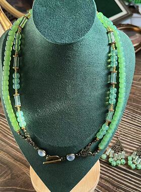 原创设计感vintage绿色法式复古