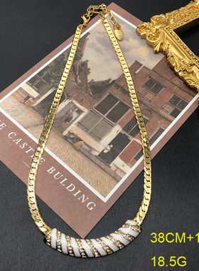 复古经典白色珐琅釉耳钉项链镀真