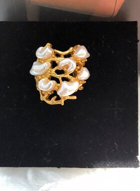 中古着重工镶钻珐琅釉戒指切面宝