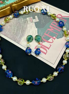 vintage深色秋冬款琉璃西洋项链