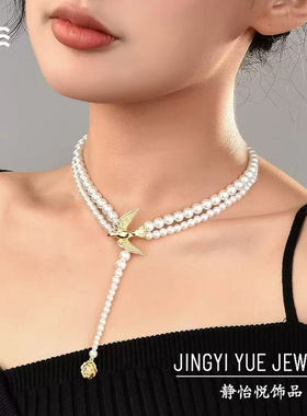 vintage复古荆棘鸟流苏珍珠项链