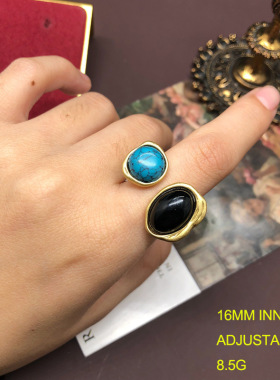 法式复古风做旧金绿松棕色石头镶