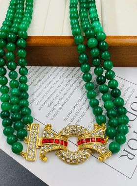 多层民族风项链绿色圆珠优雅饰品