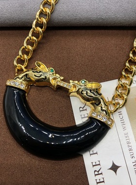 西洋风饰品设计黑色珐琅釉豹子吊