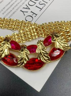 轻奢通体黄铜项链复古线条镶嵌知