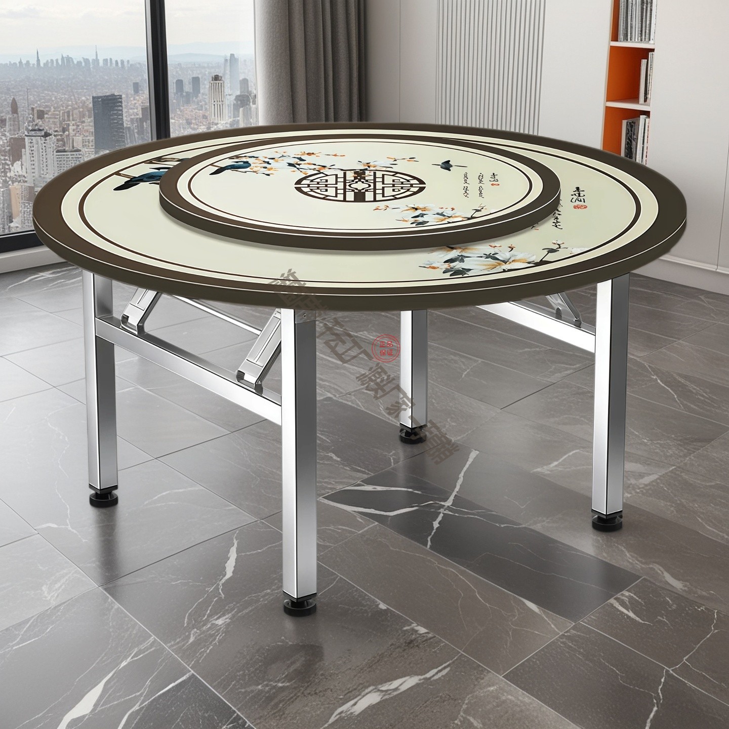加厚304不锈钢圆桌可折叠彩图桌子带转盘家用餐桌酒席饭桌免安装,淘宝优惠券,粉丝福利购,淘宝优惠卷