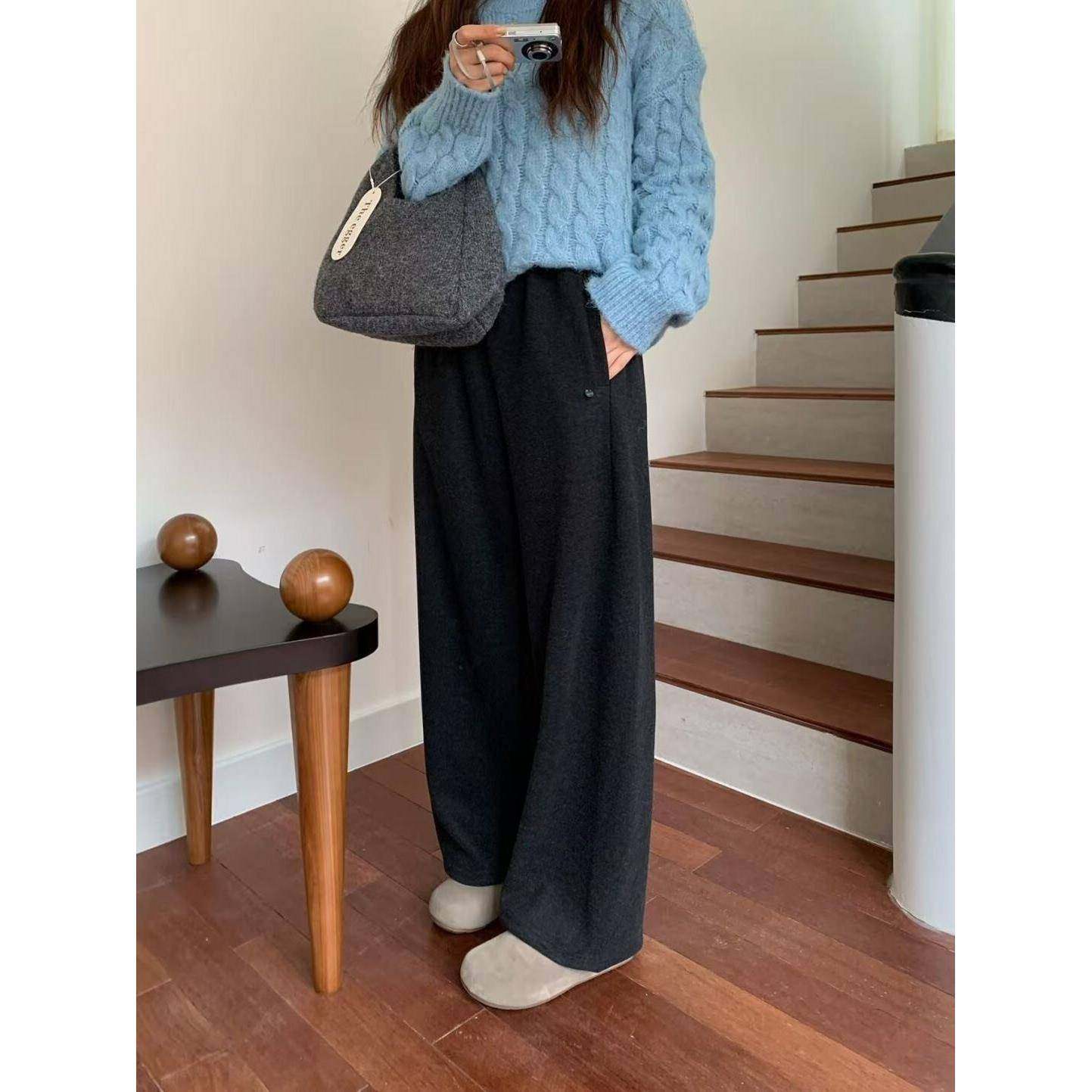 毛呢休闲直筒裤女大码秋冬加绒加厚胖妹妹宽松显瘦磨毛运动阔腿裤,淘宝优惠券,粉丝福利购,淘宝优惠卷