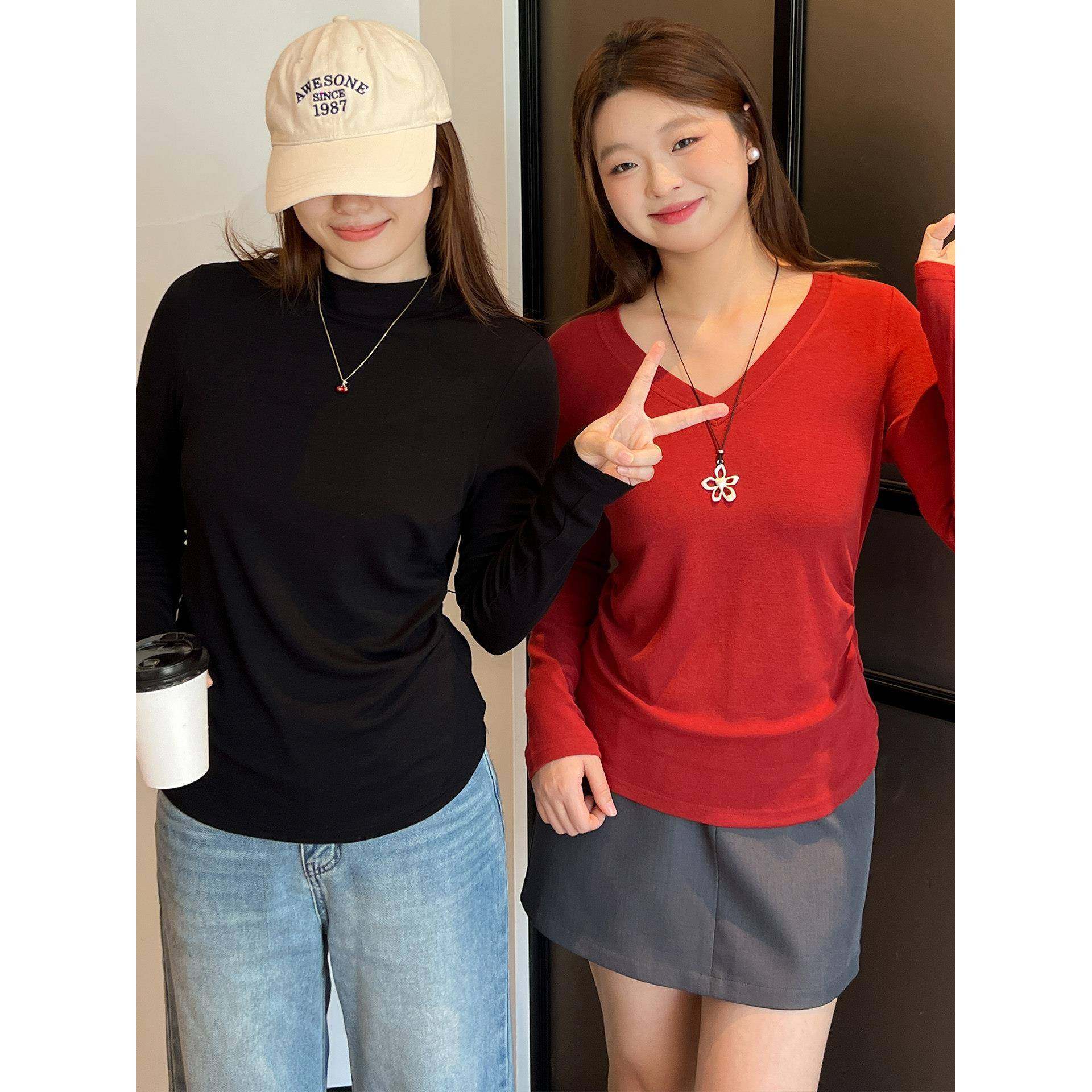 DM100大码百分百女装秋微胖mm百搭修身T恤收腰显瘦高弹针织打底衫,淘宝优惠券,粉丝福利购,淘宝优惠卷