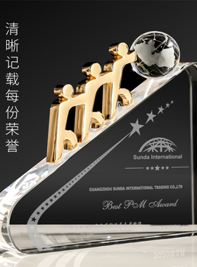 创意内雕定制团队冠军颁奖年会荣誉合作优秀员工定做水晶金属奖杯