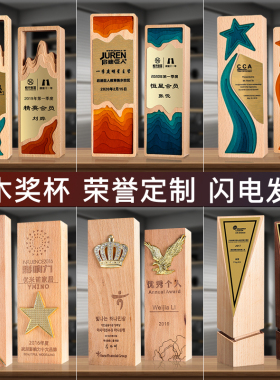 高档木质水晶奖杯定制创意奖牌授权牌摆件年会荣誉匾企业员工奖杯
