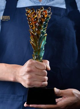 麦穗琉璃奖杯定制定做精品纪念品水晶奖杯年会优秀员工制作刻字